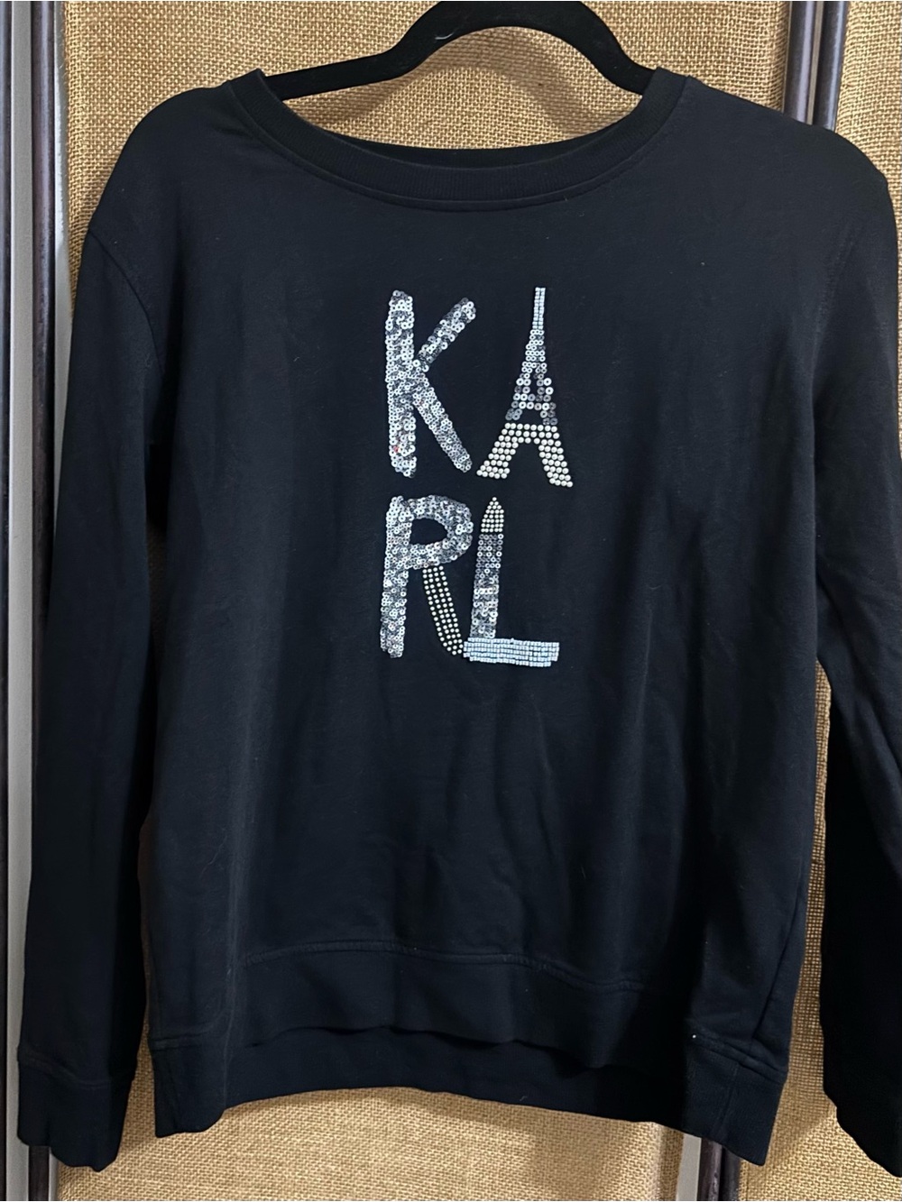 Karl Lagerfeld Black Crewneck Sweatshirt with Silver Sequin KARL Logo